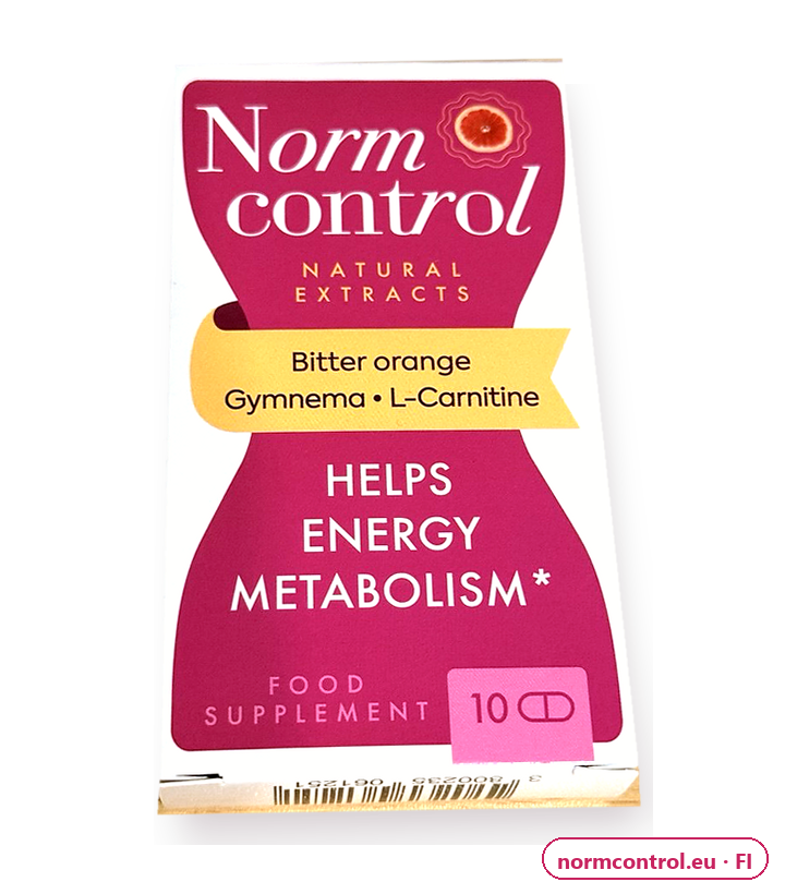 Normcontrol – valkoinen ja vaaleanpunainen pakkaus, 10 kapselia, ravintolisä (Bitter orange, Gymnema, L-Carnitine)