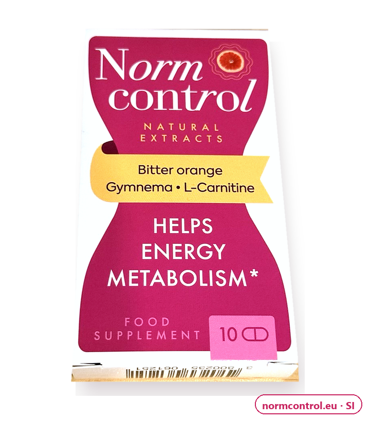 Normcontrol – belo-rožnata škatlica, 10 kapsul, prehransko dopolnilo (Bitter orange, Gymnema, L-Carnitine)
